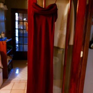 Burgundy spaghetti strap gown